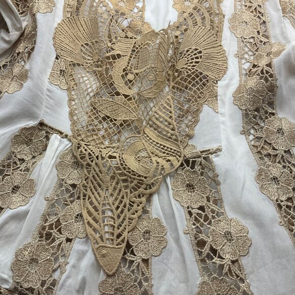 Antica Sartoria By Giacomo White Metallic Gold Lace Tunic Babydoll Short Dress - Picture 4 of 13